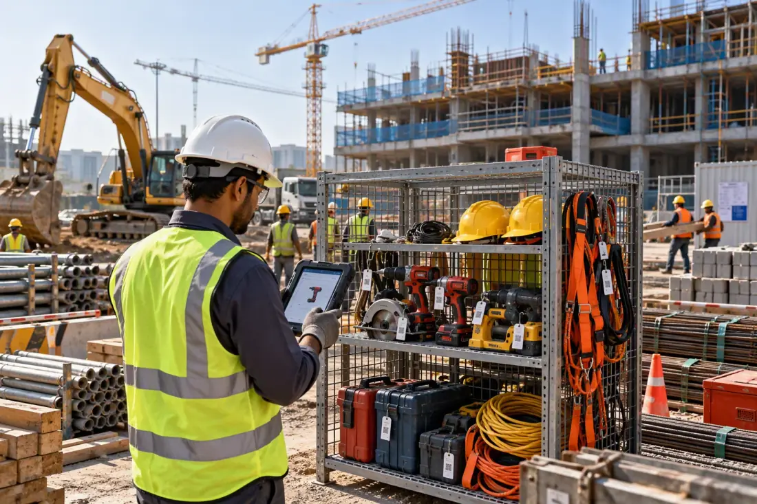 Construction business assets, tools and safety equipment being tracked at a project site