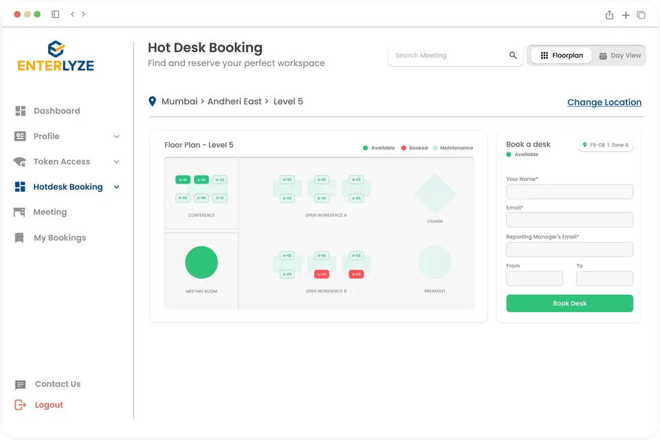 Selecting an office and workspace for desk booking