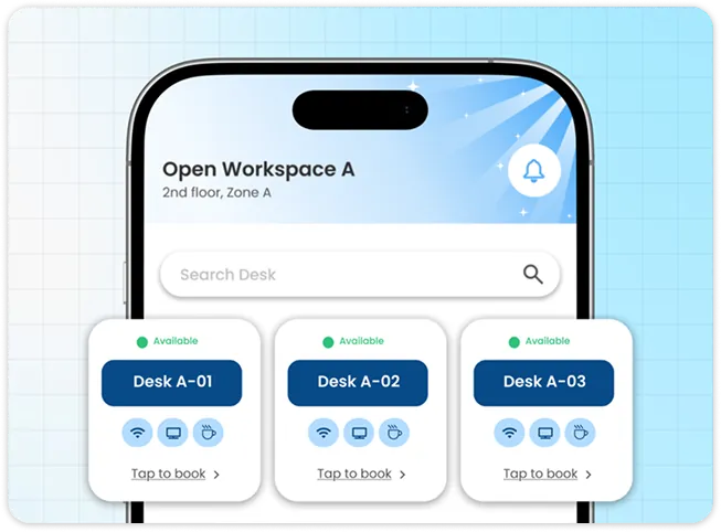Real-time desk availability and instant booking screen